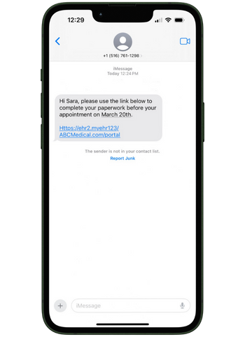 An automated text message reminder linking a patient back to their upcoming appointment