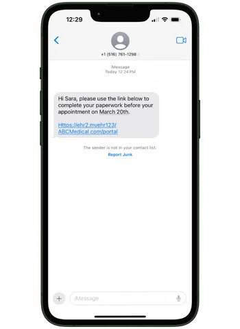 An automated text message reminder linking a patient back to their upcoming appointment